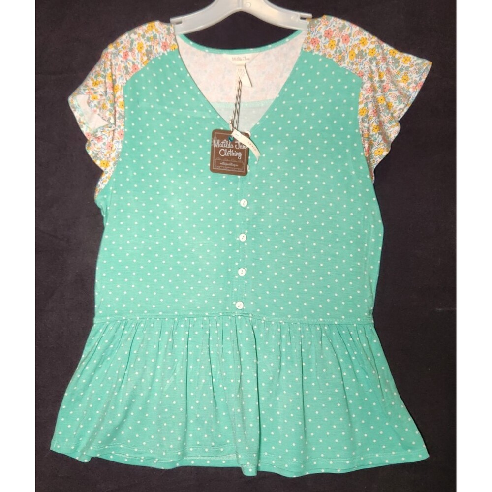 Matilda Jane Mint Green Peplum Small Free to Dream Chasers Top Cottagecore New